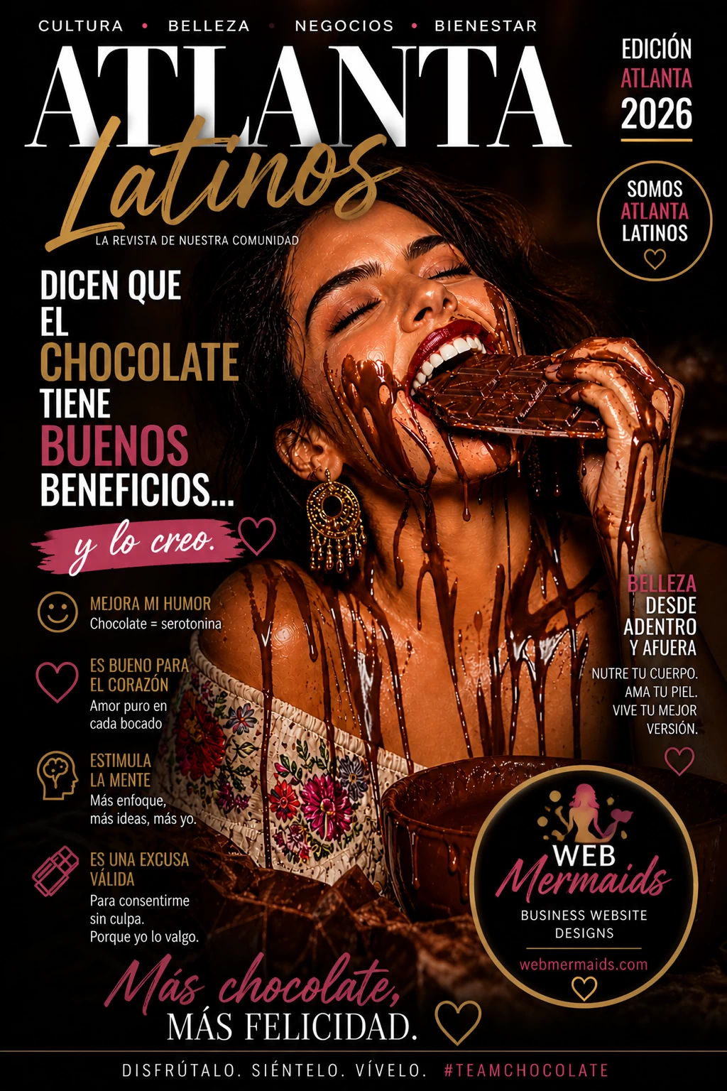 Amante del chocolate disfrutando chocolate con humor