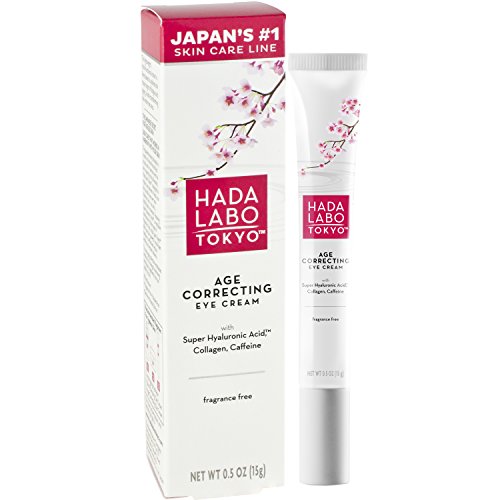 Hada Labo Tokyo Age Correcting Eye Cream 0.5 Fluid Ounce - with Super Hyaluronic Acid, Caffeine, Collagen and Light Diffusing Pigments - lightweight anti-aging eye cream, non-greasy, fragrance free