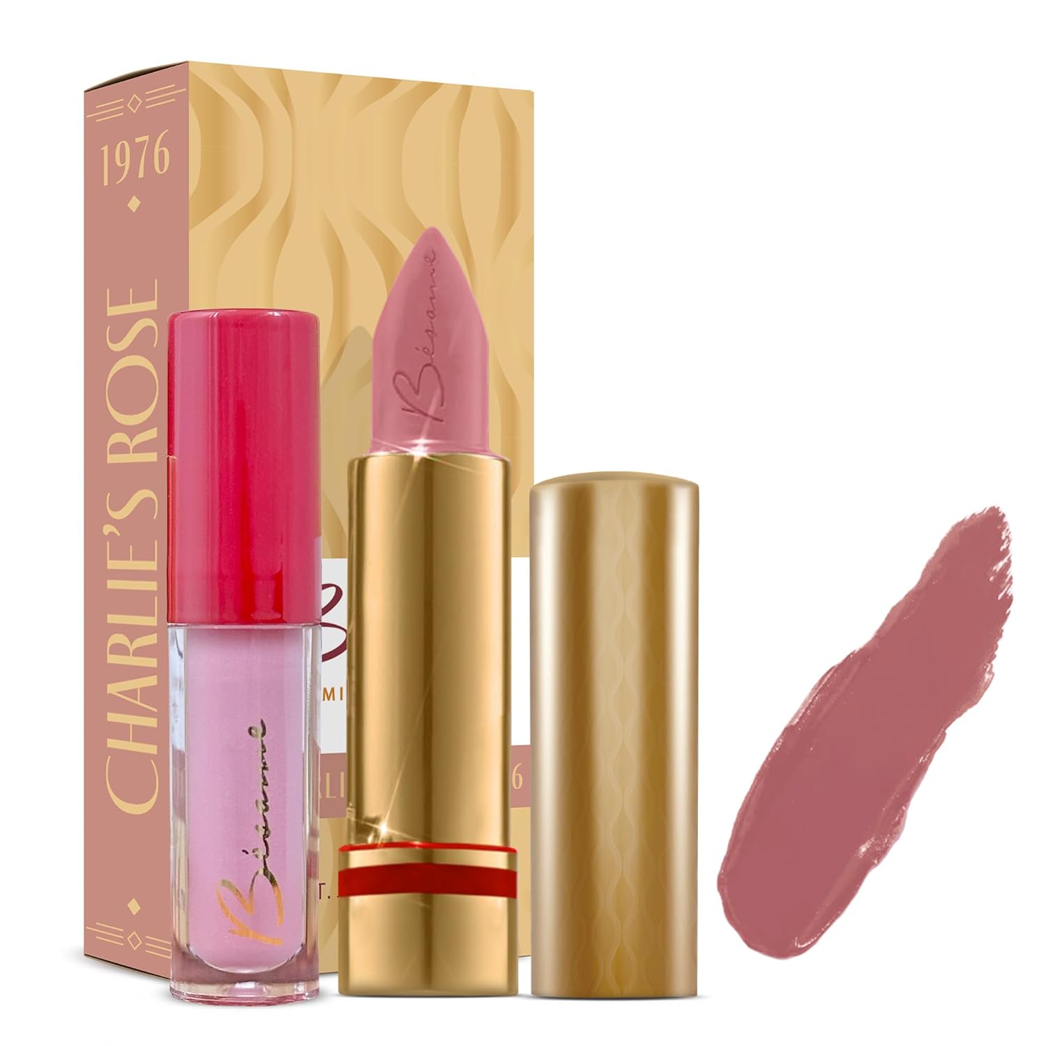 BESAME COSMETICS Charlie's Rose Lipstick + Glossy Balm Set - 1976 ⋆