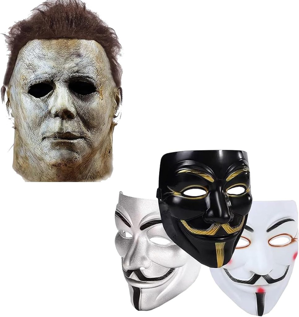 Scary Halloween Mask for Michael Myers, Classic Killer Mike and 3 Pack of V for Vendetta Mask, Guy Fawkes Anonymous Hackers Mask for Cosplay, V for Vendetta Costume Theme Parties Halloween