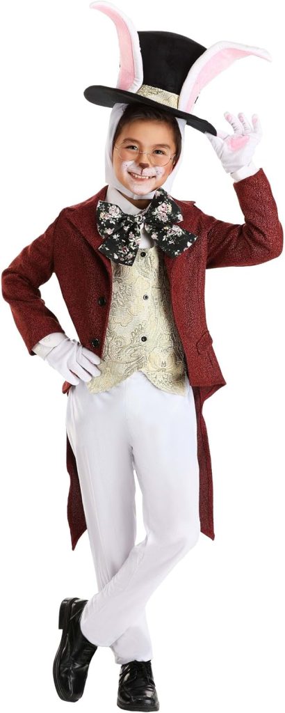 Alice In Wonderland White Rabbit Costume | Bunny Outfit With Hood, Hat, Jacket, & Clock Vest | Perfect For Group Dress Up