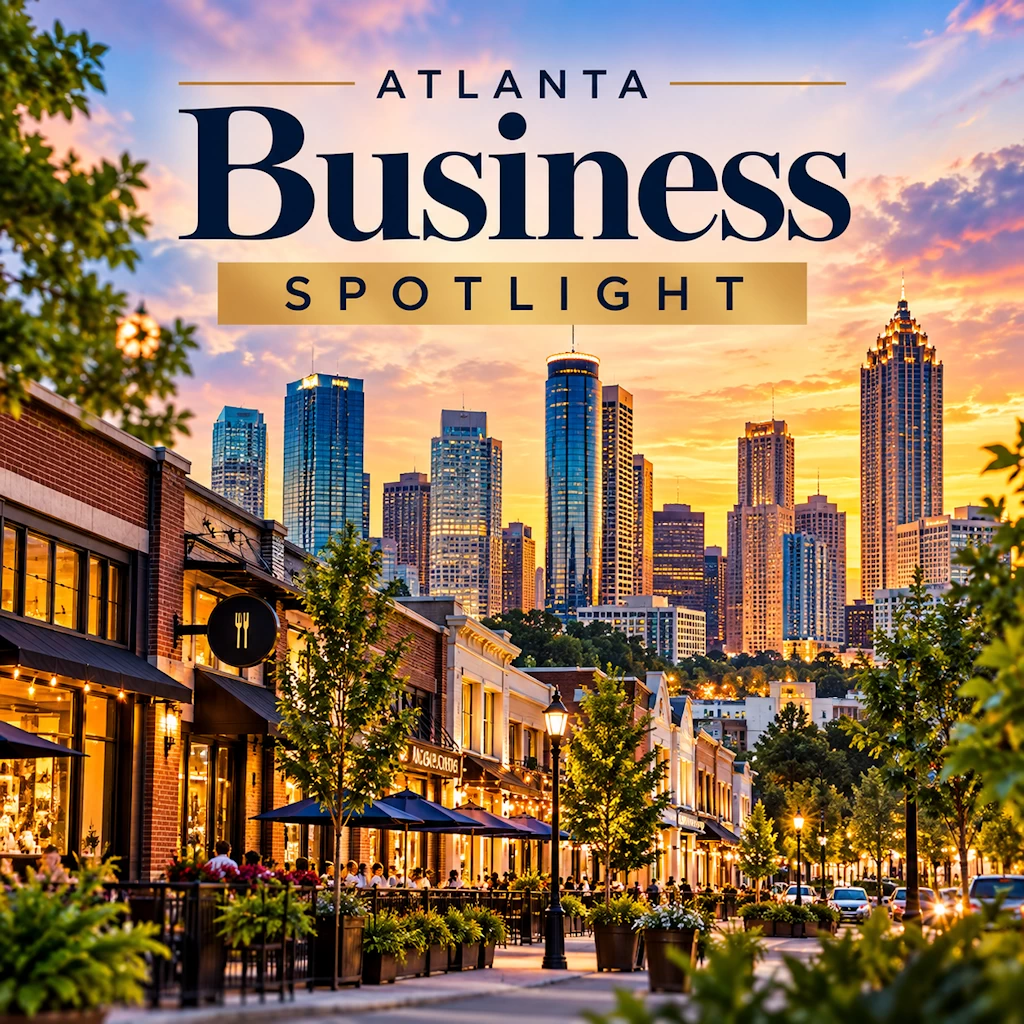 Atlanta Business Spotlight editorial feature showcasing Atlanta skyline and local businesses