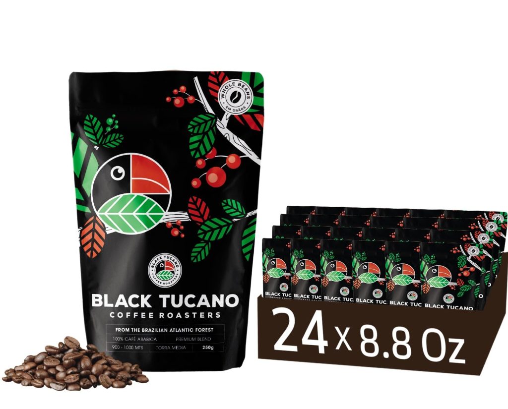 Black Tucano Specialty Coffee -24 PACK Brazilian Medium Roast Coffee - Premium Blend Whole Bean Box with 6 kilos - 24units of 250gr Best Deal send from the Factory to your Home Fresh Coffee