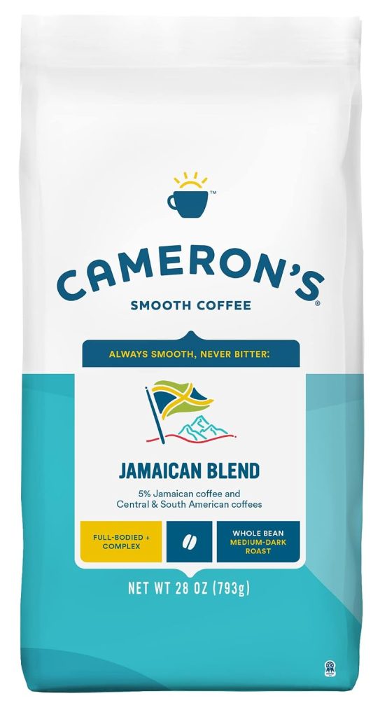 Cameron's Coffee Jamaican Blend Whole Bean Coffee, Medium-Dark Roast, 100% Arabica, 28-Ounce Bags, (Pack of 4)