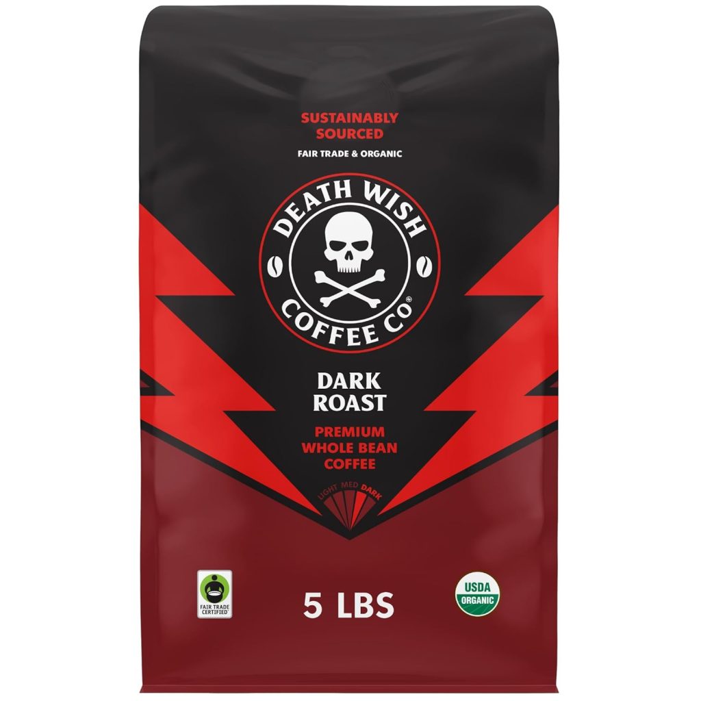 Death Wish Coffee Organic Dark Roast Whole Bean Coffee, Fair Trade, 80 oz