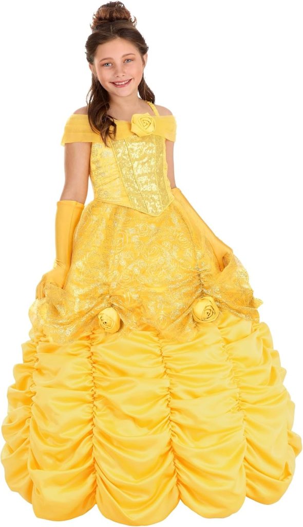 Disney Beauty & the Beast Premium Belle Costume Dress w/Gloves - Yellow Princess Dress for Birthday Party & Halloween