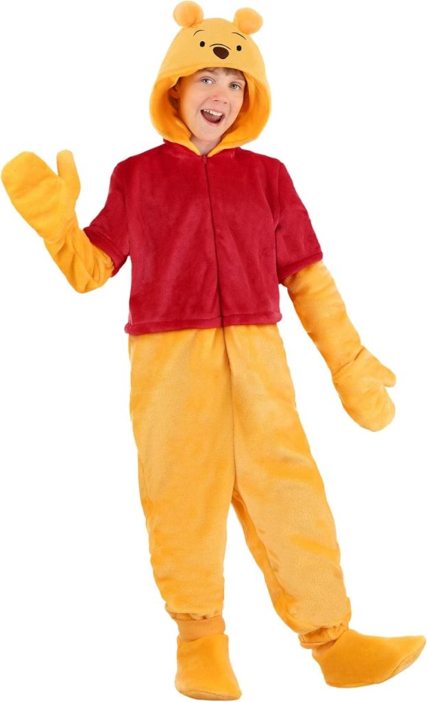 Disney Kids Winnie the Pooh Costume Jumpsuit with Hood, Ears, and Shoe Covers for Halloween and Playtime