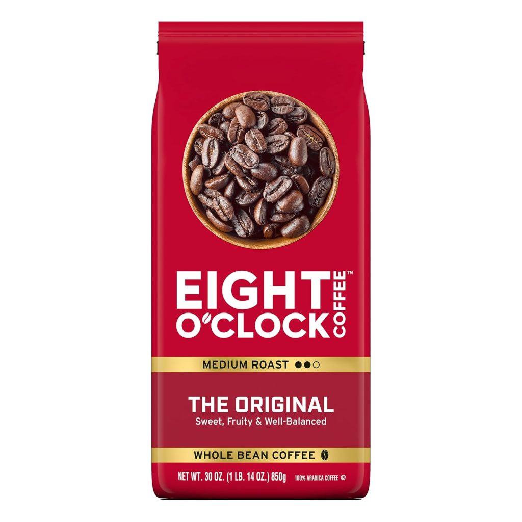 Eight O'Clock Coffee, The Original, Medium Roast Whole Bean Coffee, 30 Ounce, Pack of 4, Sweet, Fruity, Well-Balanced