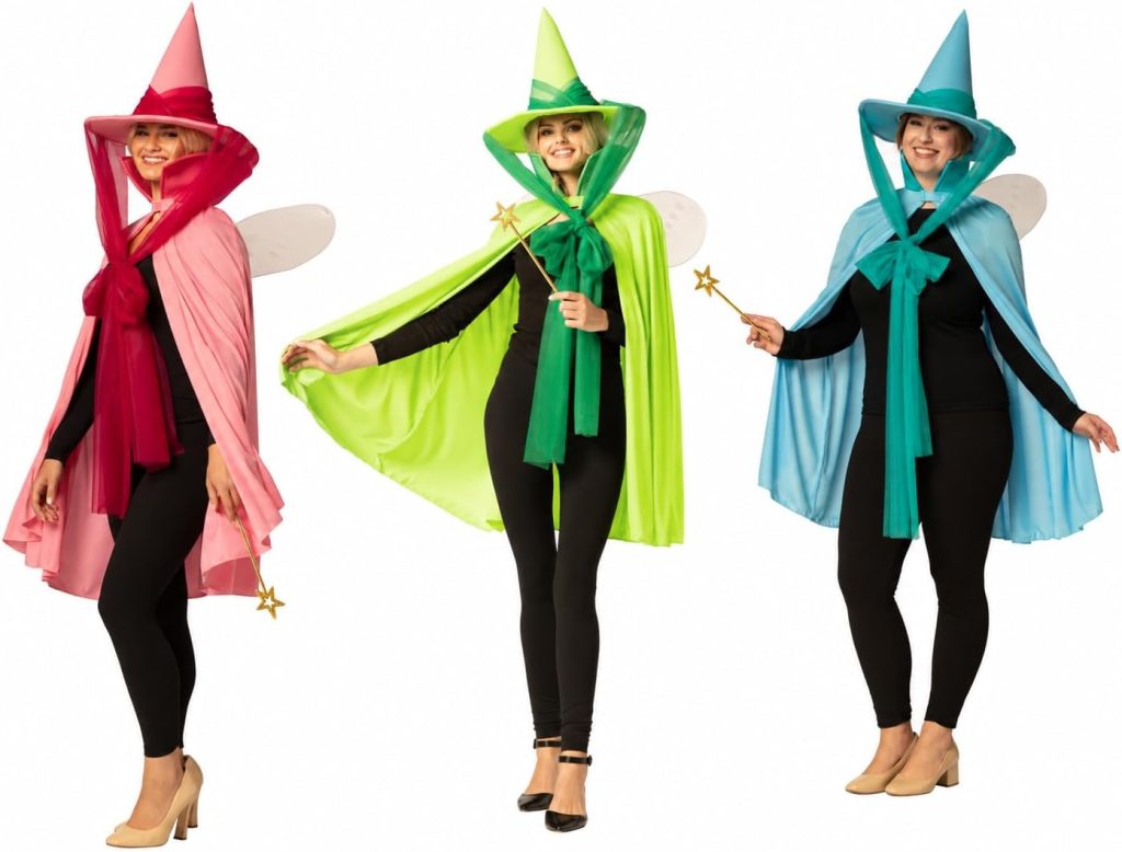 Fairy Godmother Hat, Cape, Wings & Wand, Blue (30144-OS), Green (30145-OS), & Pink (30146-OS) Group Halloween Costume, Women, One Size Fits Most Adults