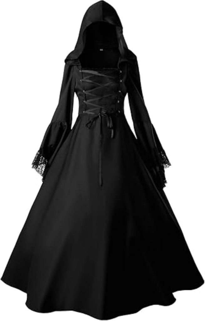 Fancyd Women's Gothic Victorian Witch Vampire Dress Medieval Renaissance Halloween Cosplay Hooded Costume