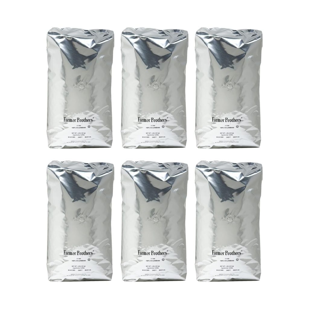 Farmer Brothers Coffee - Whole Bean Medium Roast 100% Colombian 5 Lb Bag (Bulk 6 Pack)
