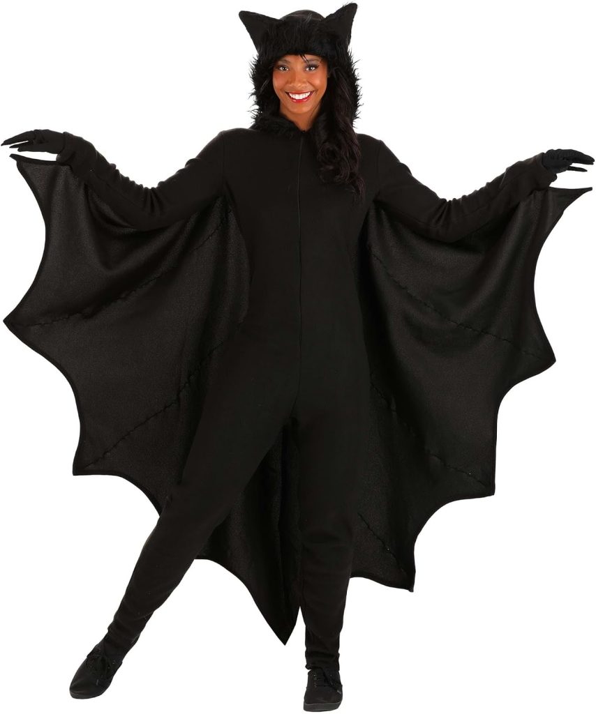 Fleece Bat Costume for Adults with Hood and Wings | Cozy Halloween Animal Jumpsuit for Men and Women