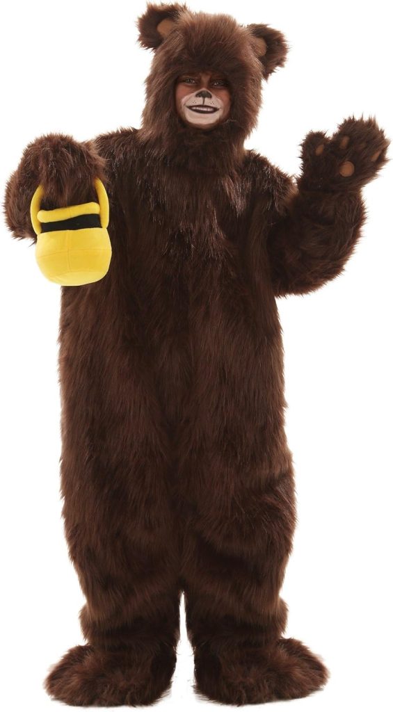 Furry Brown Bear Costume for Kids Bodysuit, Headpiece, Mitts, Slippers