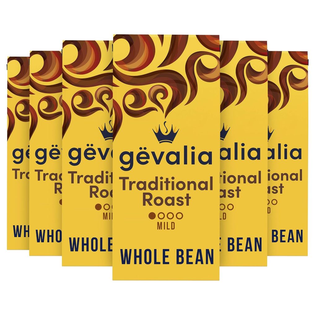 Gevalia Traditional Mild Roast Whole Bean Coffee, 12 Ounce (Pack of 6)