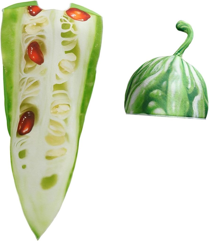 Halloween Cosplay Costume Unisex Food Cosplay Suit with Hat Creative Polyester Material Dress Up Prop Suitable for Carnival Birthday Home Gathering Pe, Bitter Melon