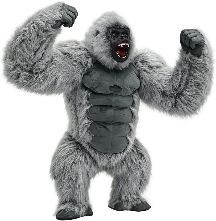 Halloween Gorilla Inflatable Costume for Adults Funny Blow Up Gorilla Suit Giant Ape Cosplay Party Mascot