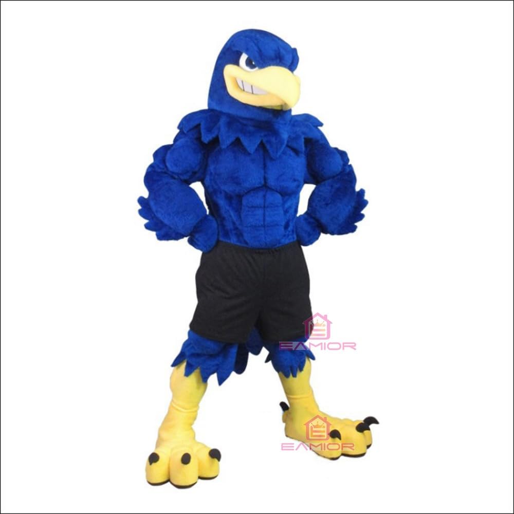 Handsome Blue Falcon Mascot Costume Mascot Costume Adult Size for Men & Women with Built-in Fan and Ice Pack Vest