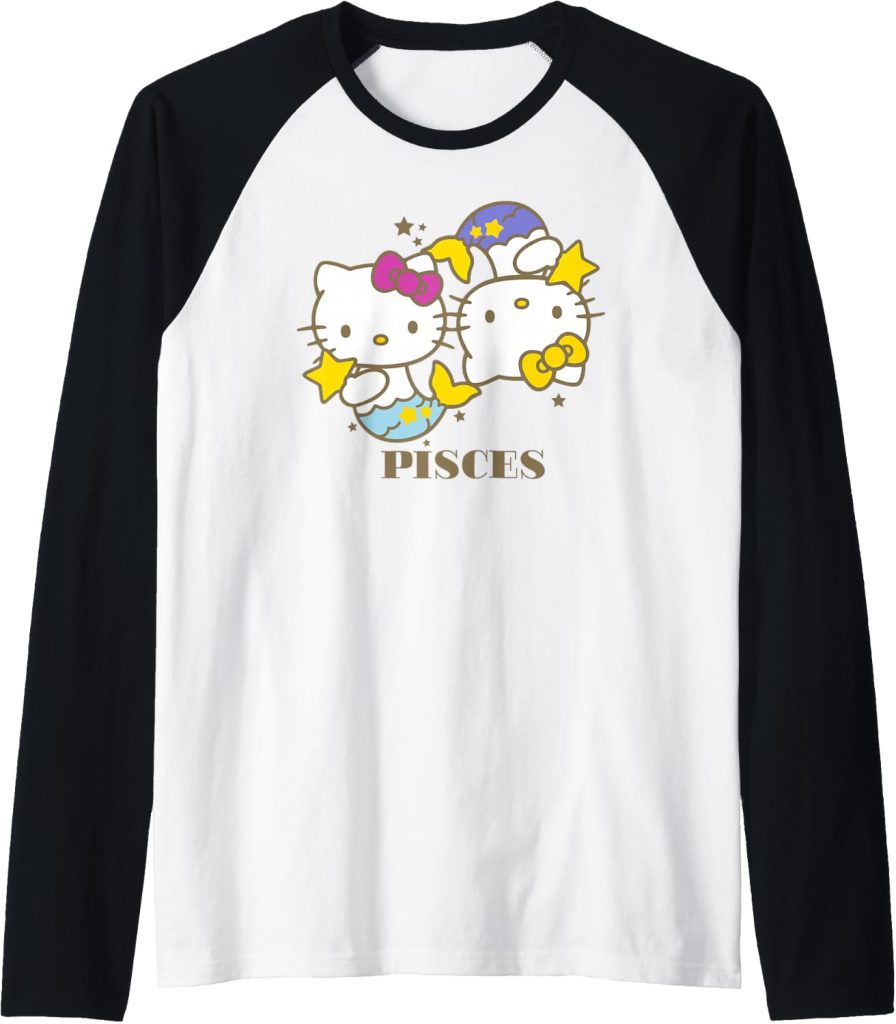 Hello Kitty Pisces Hello Kitty in Mermaid Costumes Zodiac Raglan Baseball Tee