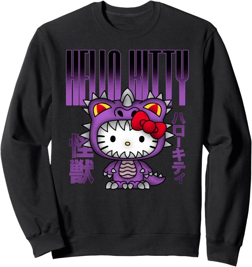 Hello Kitty Purple Kaiju Costume Bright Neon Kanji Text Sweatshirt