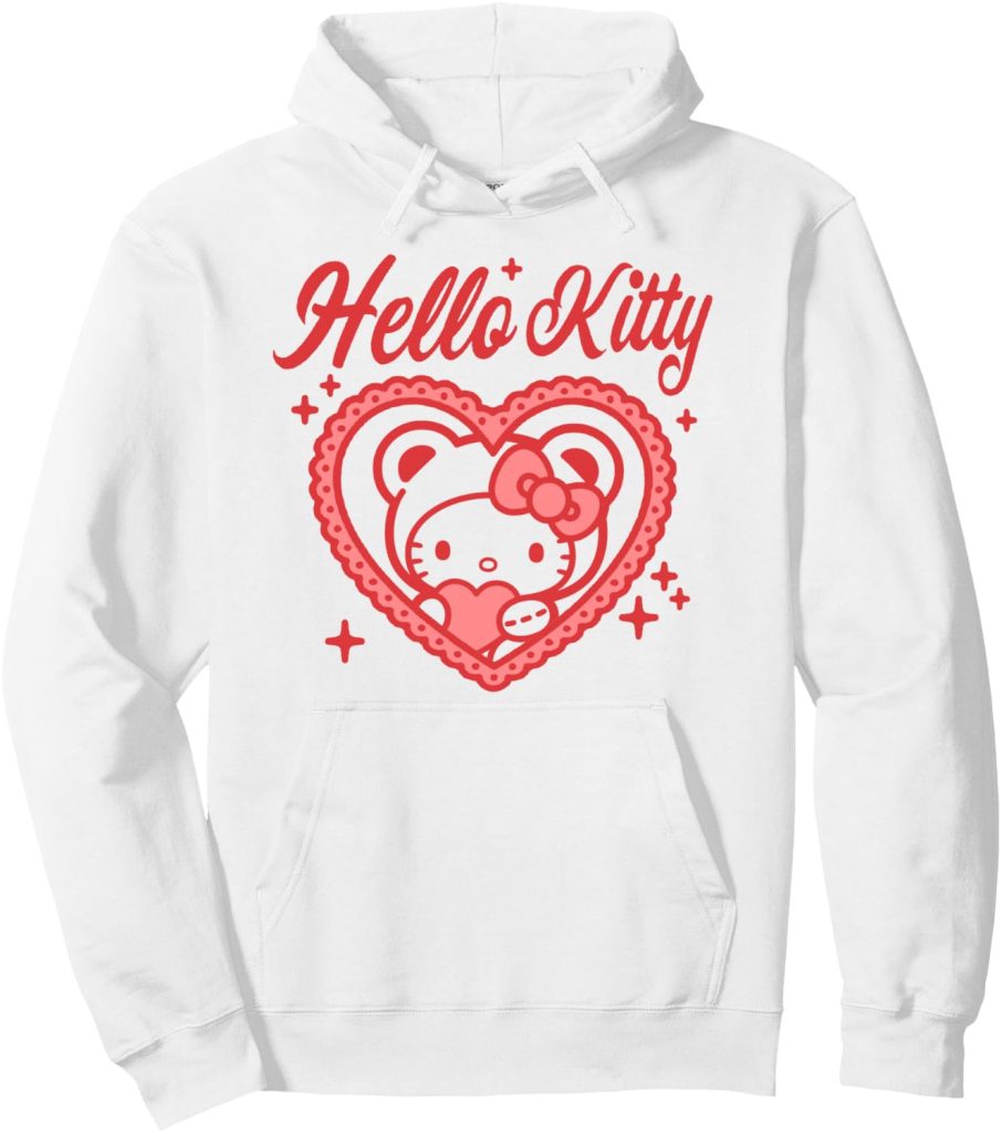Hello Kitty Valentine's Day Bear Costume Holding Heart Pullover Hoodie