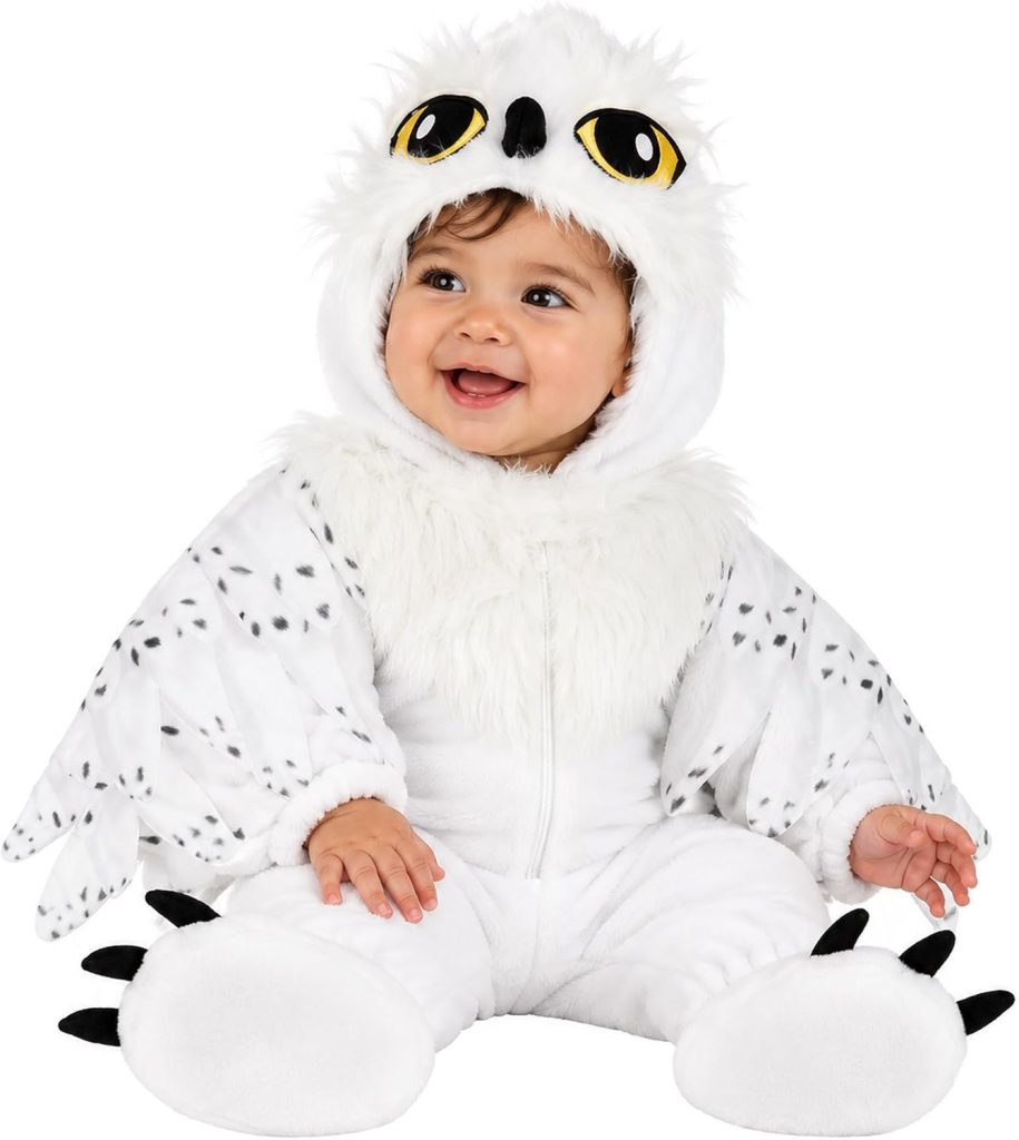 Infant Owl Halloween Costume | Baby Plush Bird Hooded Jumpsuit with Attached Booties | Ideal for Boys and Girls Dress-up