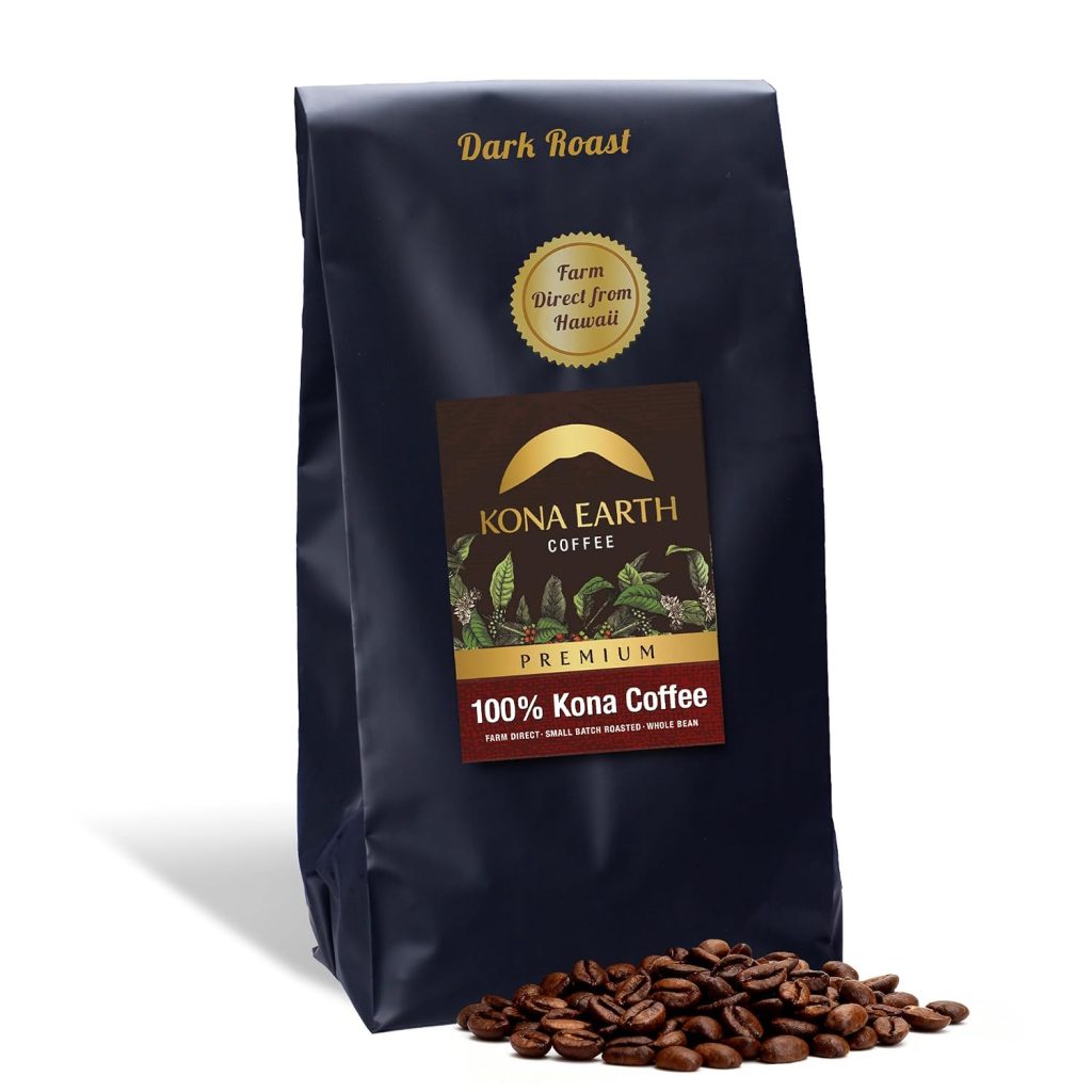 KONA EARTH 100% Kona Premium Coffee, Dark Roast, Whole Bean, 5 lb (80 oz) Farm-Direct Authentic Hawaiian Kona Coffee beans from Hawaii’s Big Island, Micro-Batch-Roasted