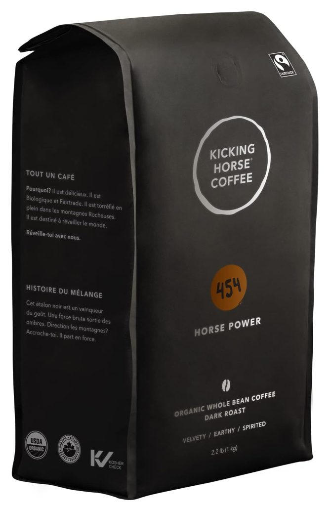 Kicking Horse Coffee 454 Horse Power, Dark Roast, Whole Bean, 1 Kg (Pack of 6) - Certified Organic, Fairtrade, Kosher