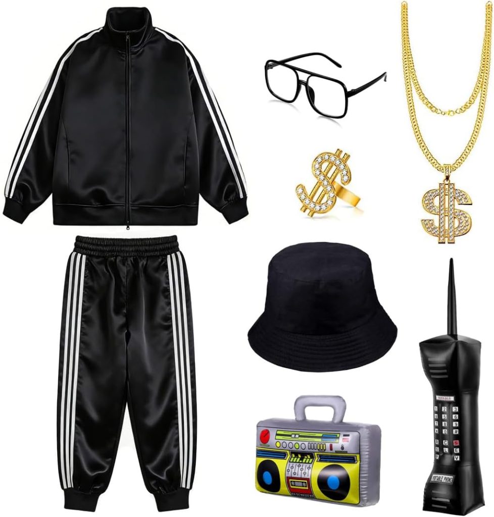 Kids Hip Hop Outfit Costume 80s 90s Track Suit for boy 8pcs Set Halloween Cosplay