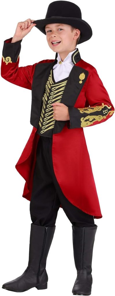 Kids Ringmaster Circus Performer Costume | Child Vintage Showman Outfit with Top Hat for Halloween, Dress Up