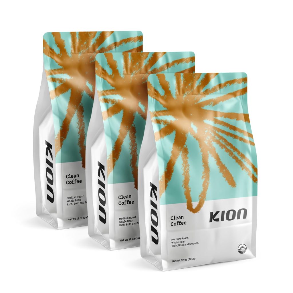 Kion Clean Coffee, Organic Whole Bean, Tested for Toxins, Medium Roast 12 Oz (3 Pack)