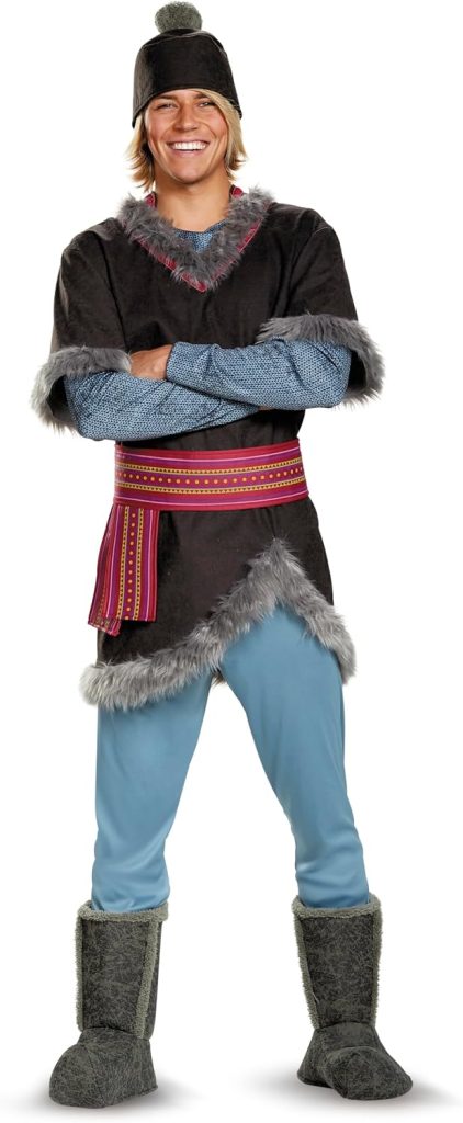 Kristoff Costume for Adults, Disney Frozen Men's Character Outfit, Tunic with Hat, Belt and Pants and Boot Covers