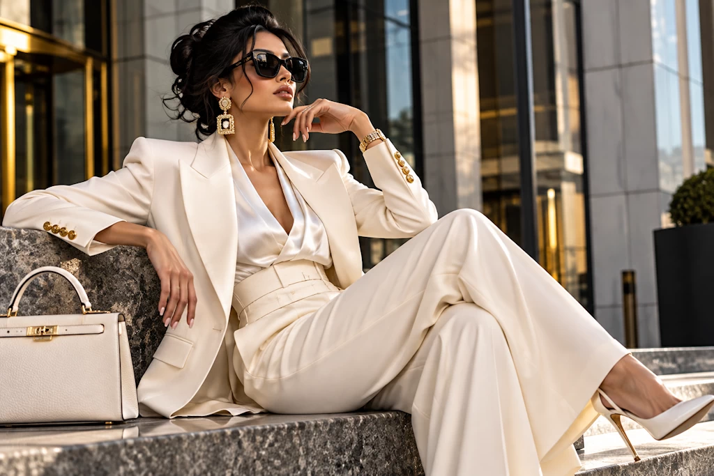 Luxury power suit fashion editorial