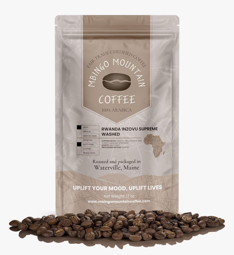 Mbingo Mountain Coffee Rwanda Inzovu Supreme Washed Medium-Dark Roast Ground Coffee 5 LB | Single-Origin Nyamasheke Rwanda, Fair Trade Bourbon & Typica Arabica, Fruity & Winey Notes, Balanced Acidity