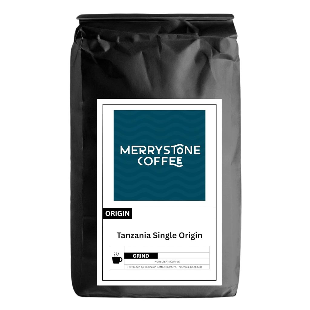 Merrystone Tanzania Single Origin Coffee, Light Roast Standard Ground Coffee, 5 lb Bag, Roasted to Order Mbeya Arabica, Washed, Pour Over & Drip, Pear Jasmine Floral Notes, Small-Batch