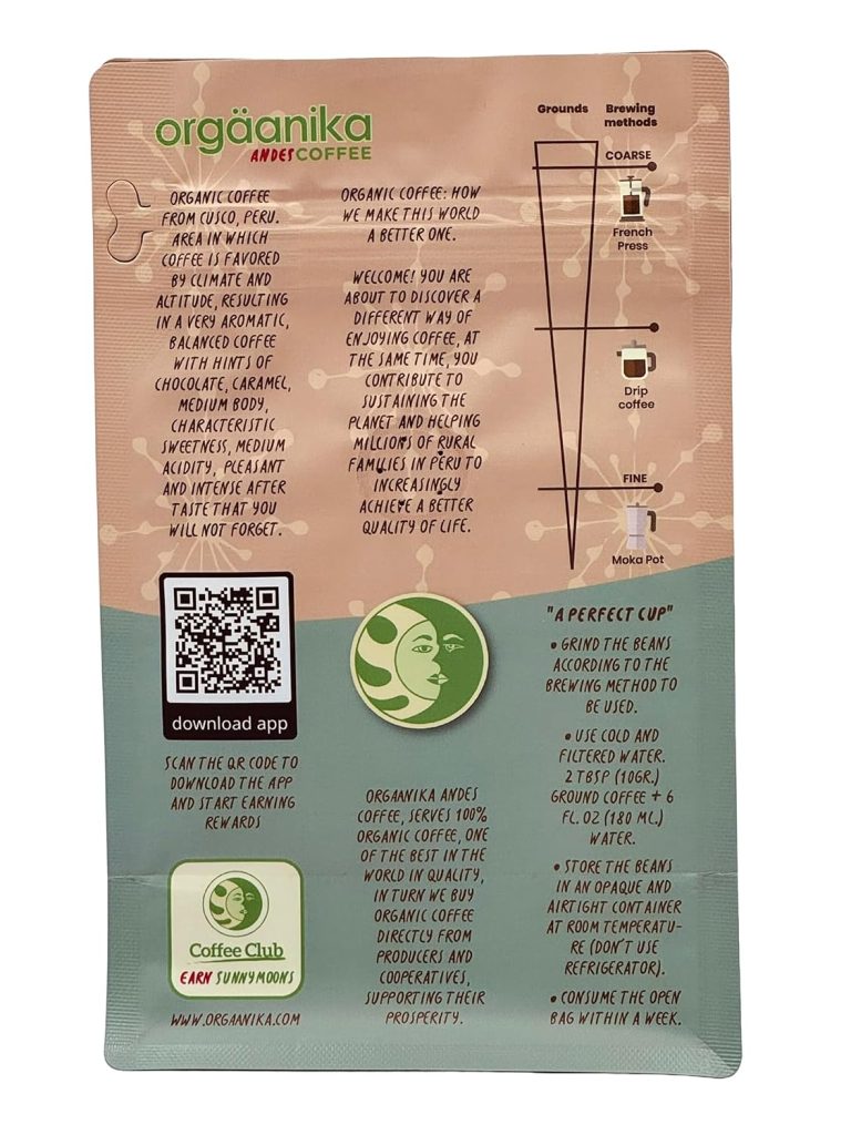 New Orgaanika Andes Cusco (Peru)|Single Origin Coffee | Gourmet Organic | Medium Ground | All Brewing Methods | 12oz bag, Pack of 20, (best for restaurants and coffee shops)