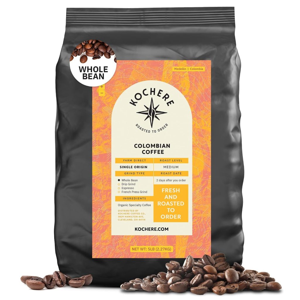 Organic Colombian Medellín Whole Bean, 5LB, Single Origin Kochere Coffee