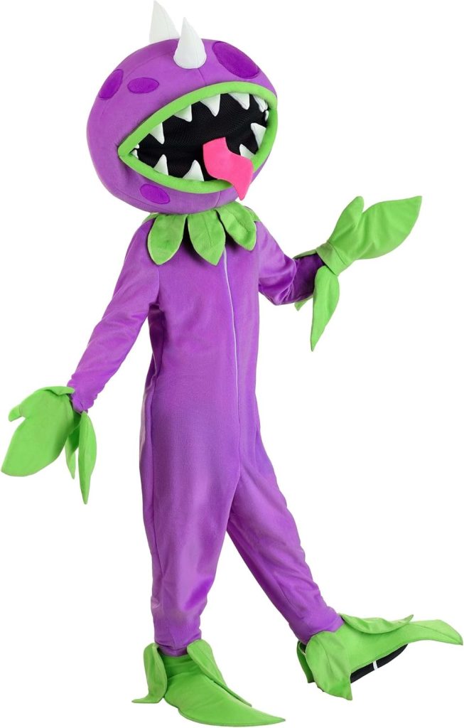 Plants vs Zombies Chomper Costume for Kids, Purple Chomper Jumpsuit, Venus Flytrap Plant Costume for Halloween