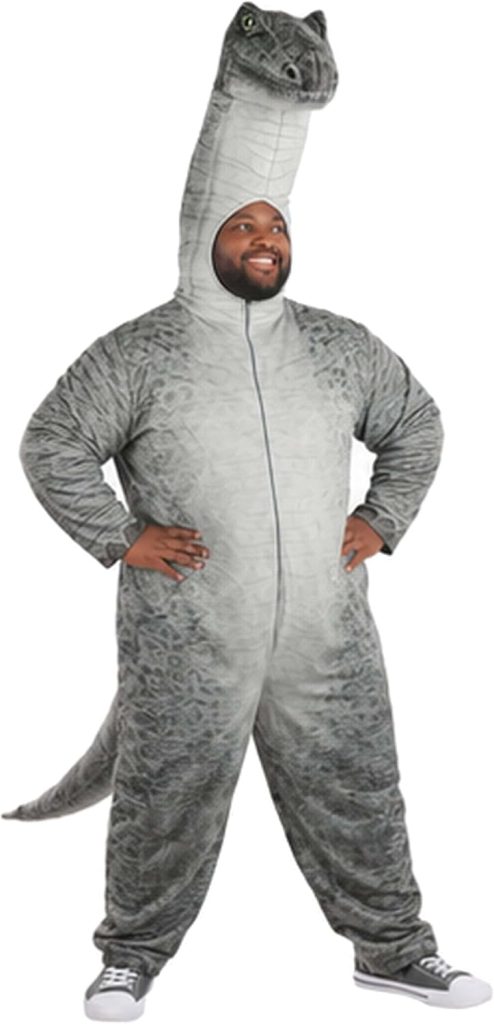 Plus Size Brontosaurus Dinosaur Costume for Adults | Hooded Jumpsuit with Tail | Jurassic Prehistoric Halloween Outfit