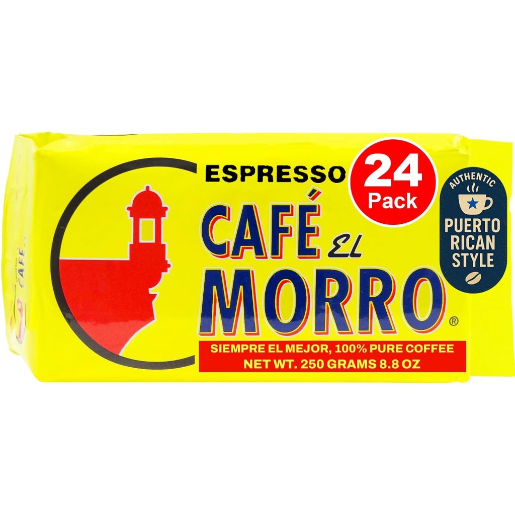 Premium Ground Coffee, Café El Morro, 250g (8.81 oz), Pack of 24, Gourmet Dark Roast Espresso Coffee, Vacuum Pack, Experience the Rich Taste of Puerto Rican Style Espresso