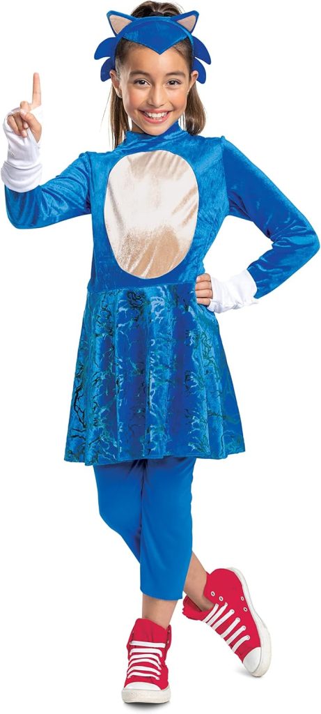 Sonic the Hedgehog Costume for Girls, Official Sonic Movie Costume and Headpiece, Kids Size Small (4-6x)