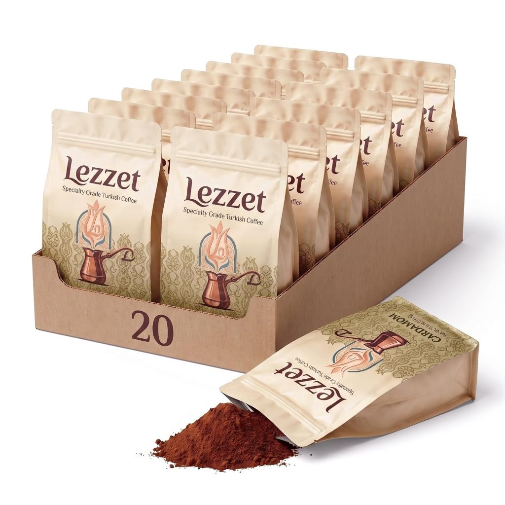 Specialty Grade Arabica Turkish Coffee with Cardamom – Organic Cardamom Coffee, Powder-Fine Ground for Cezve & Ibrik, Arabic Coffee Style, Medium-Dark Roast, 17.6 oz (500 g), Case of 20