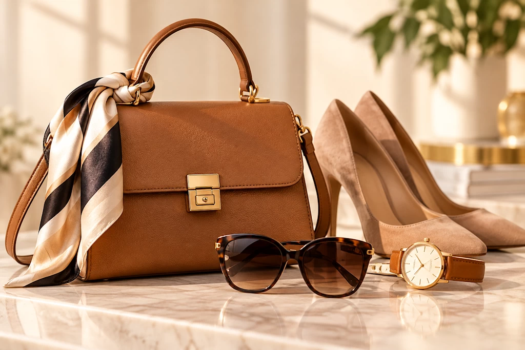 Elegant handbag and coordinated accessories for sophisticated everyday style