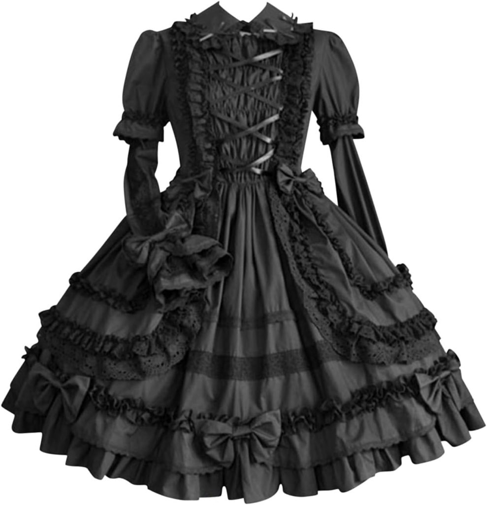 Women's Halloween Dresses Gothic Victorian Lace Up Doll Costume Dress