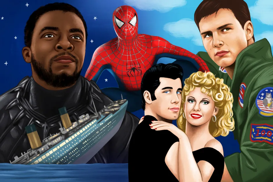 Black Panther, Titanic, Spider-Man, Grease, Top Gun