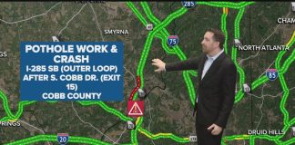 Traffic Alert: Pothole repair blocks multiple lanes on I-285 SB in Cobb County
