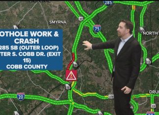 Traffic Alert: Pothole repair blocks multiple lanes on I-285 SB in Cobb County