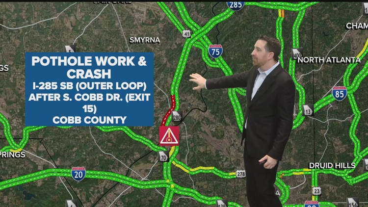 Traffic Alert: Pothole repair blocks multiple lanes on I-285 SB in Cobb County