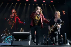 Fher Olvera and Sergio Vallín of Maná perform onstage during 2024 BottleRock Napa Valley at Napa Valley Expo on May 25, 2024 in Napa, California.