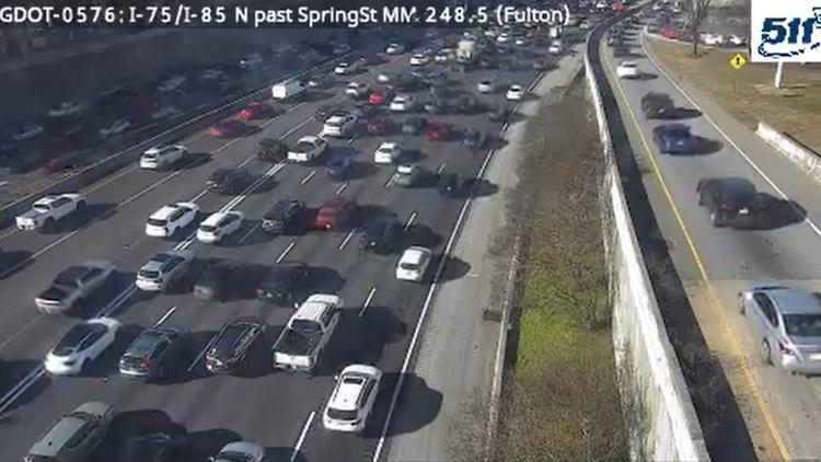 Construction, accident on 75/85 connector in both directions cause major Construction, accident on 75/85 connector in both directions cause major traffic delays, closes lanes