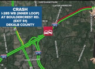 Traffic Alert: Lanes closed on I-285 WB at Bouldercrest Road in DeKalb County after crash